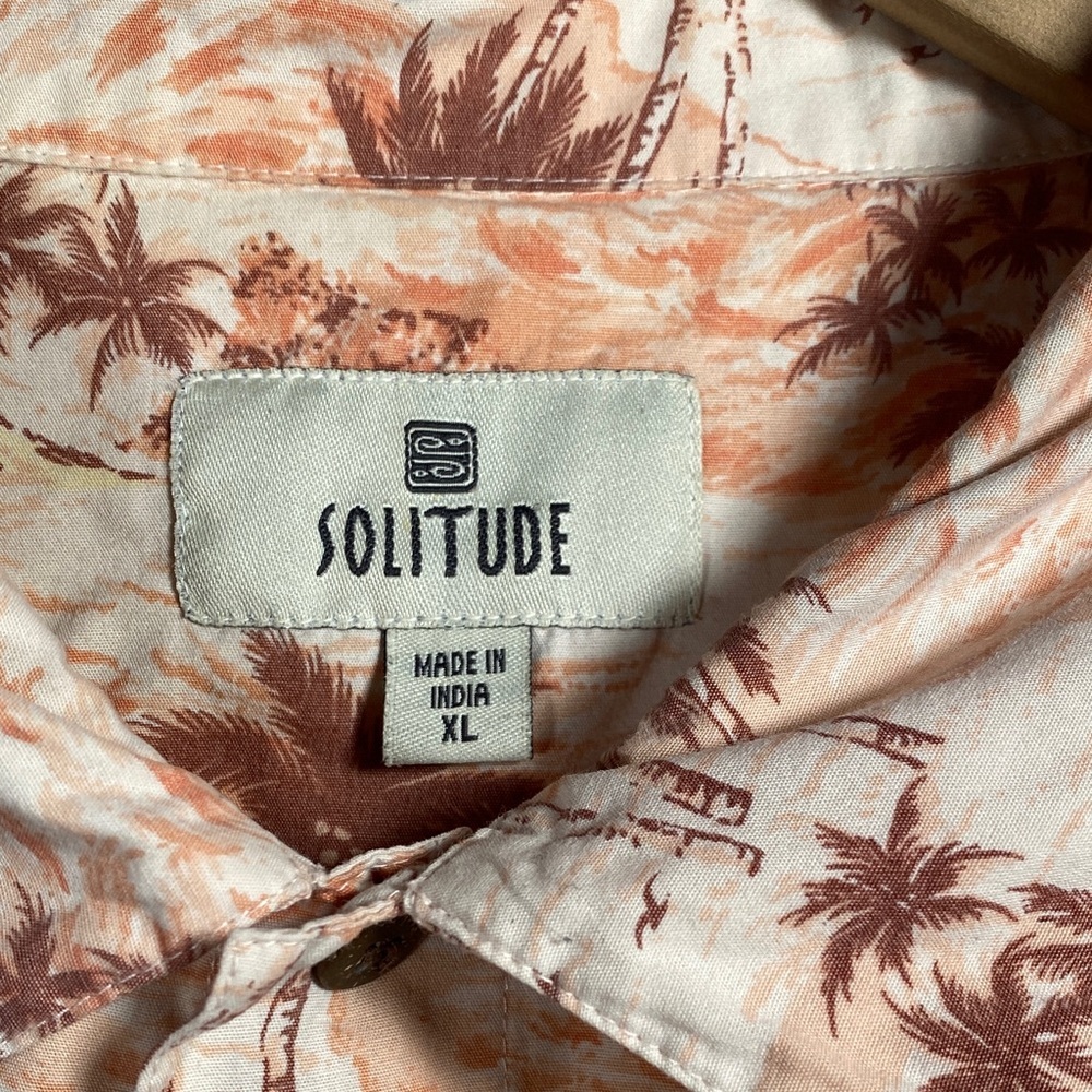 Solitude Palm Tree Button Up Shirt Men’s XL Beige Brown - Picture 2 of 10